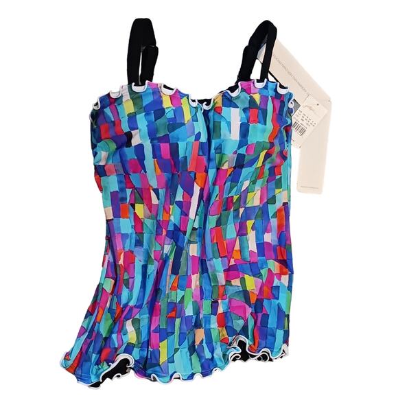 Profile by Gottex Tankini Swim Top MultiColor Geometric Padded Underwire 36D NWT - Picture 1 of 8